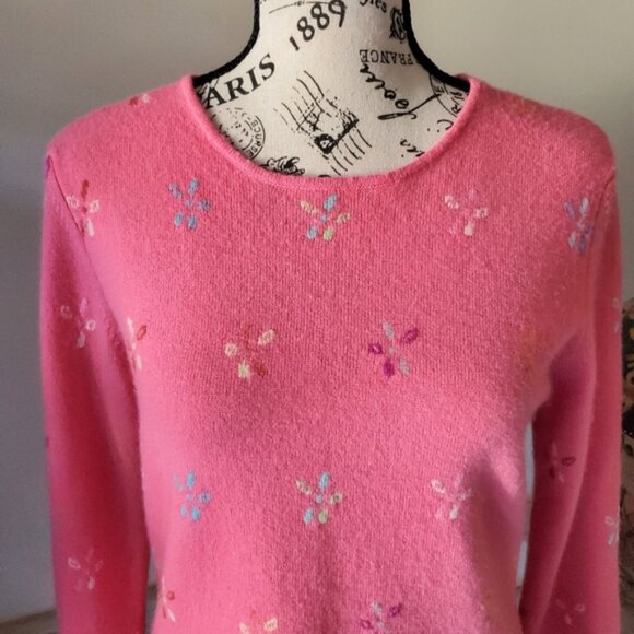 Talbots Sweaters - Vintage Talbots Pure Cashmere Hot Pink Floral Sweater